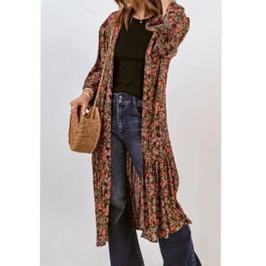 Bohemian Floral Kimono Swimsuit Cover-Up – Lightweight Open Front Duster – NWT